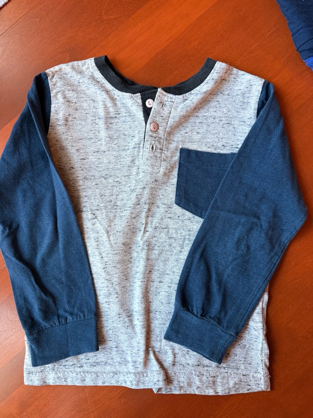 Boys Long-Sleeve Henley Shirt - Heather Gray with Navy Sleeves